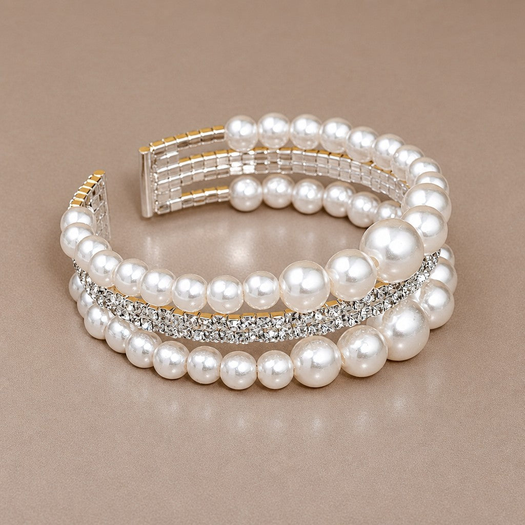 Elegant Multi-Layer Pearl Cuff Bracelet