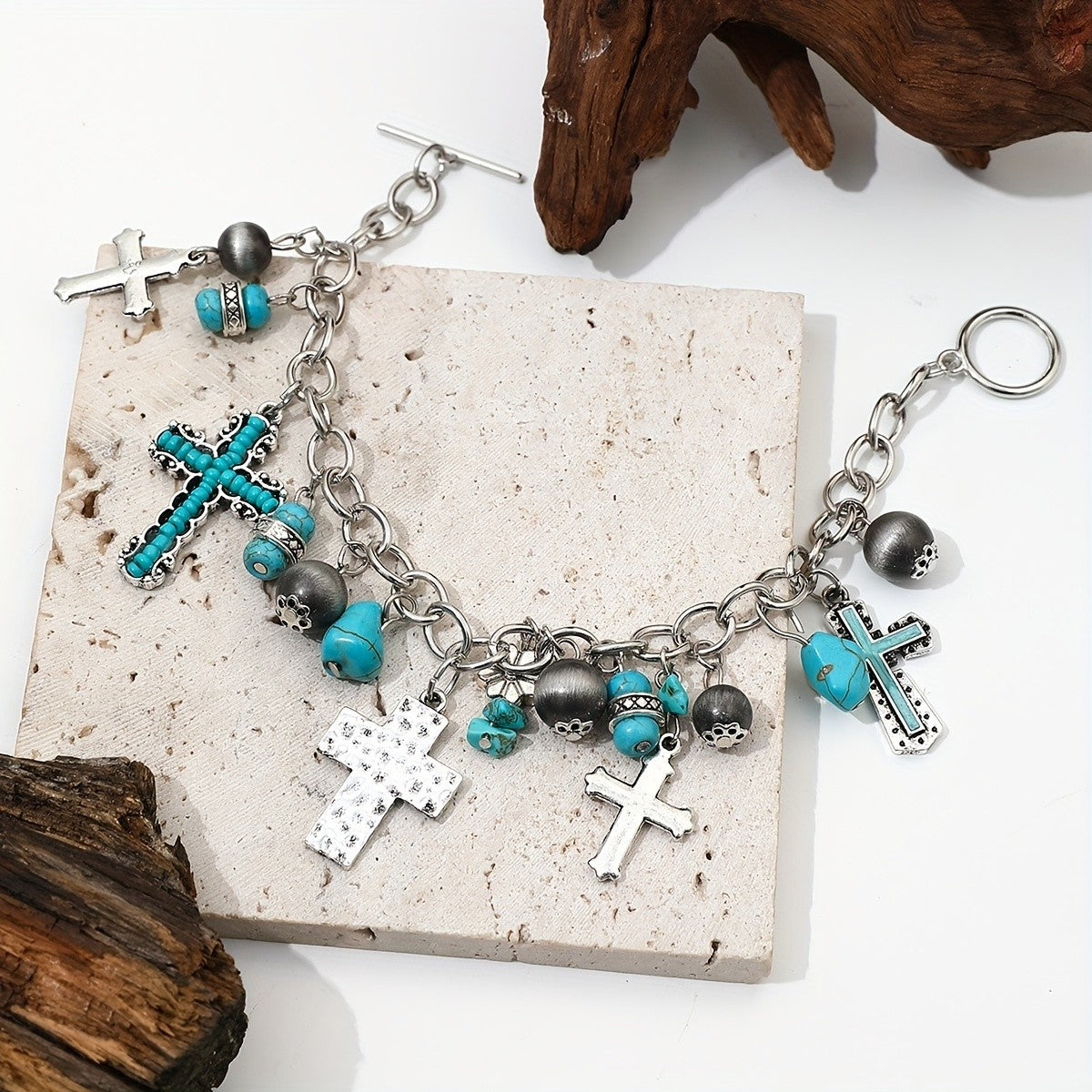 Vintage Boho Cross Charm Bracelet