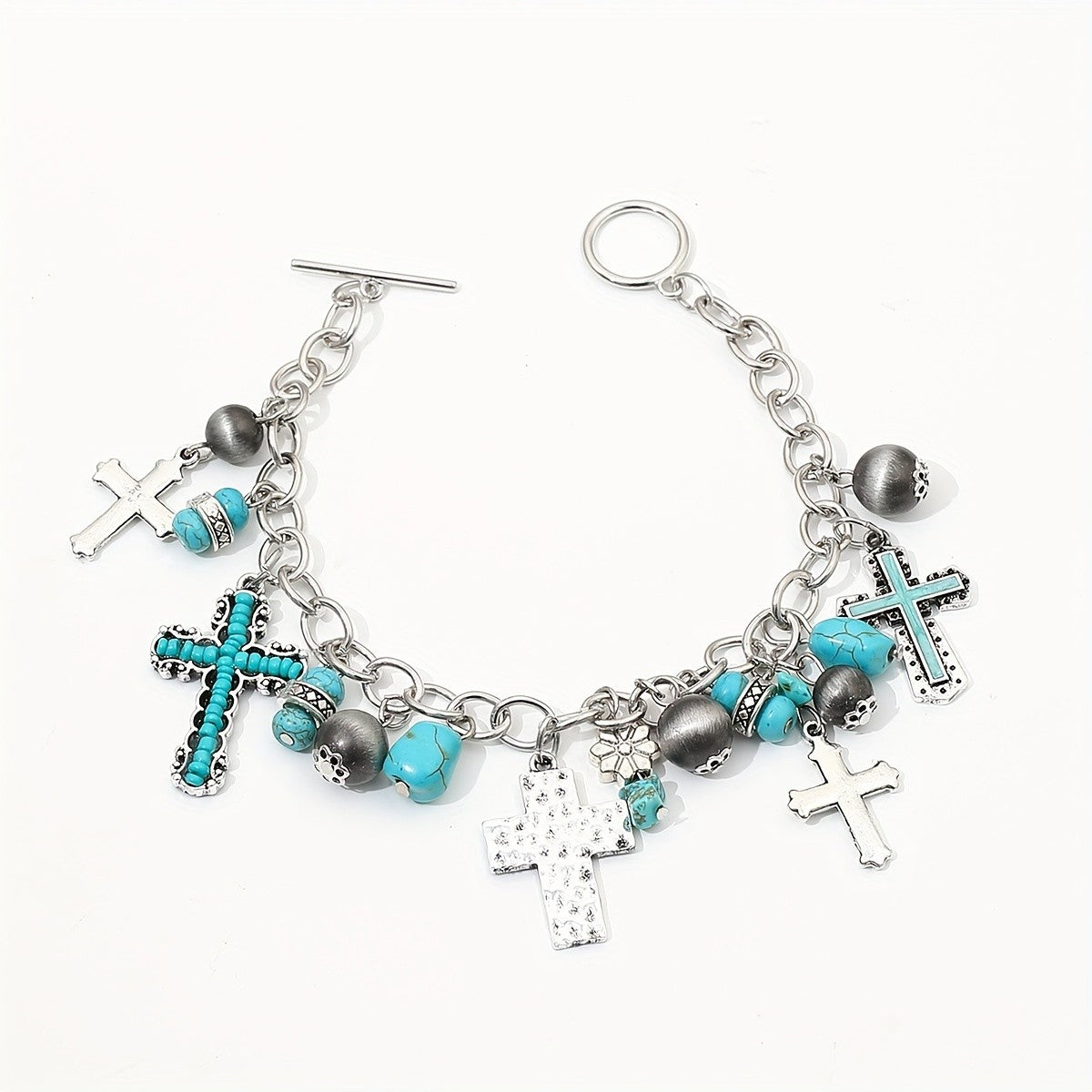Vintage Boho Cross Charm Bracelet