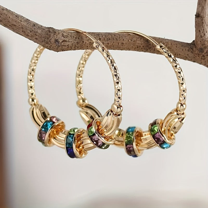 18k Elegant Multicolor Gemstone Hoop Earrings