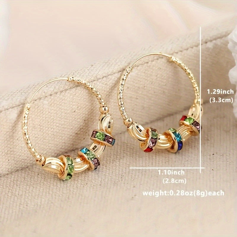 18k Elegant Multicolor Gemstone Hoop Earrings