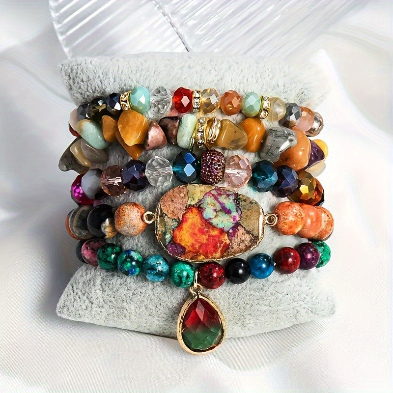 5pc Boho Vintage Stone Bracelet Set