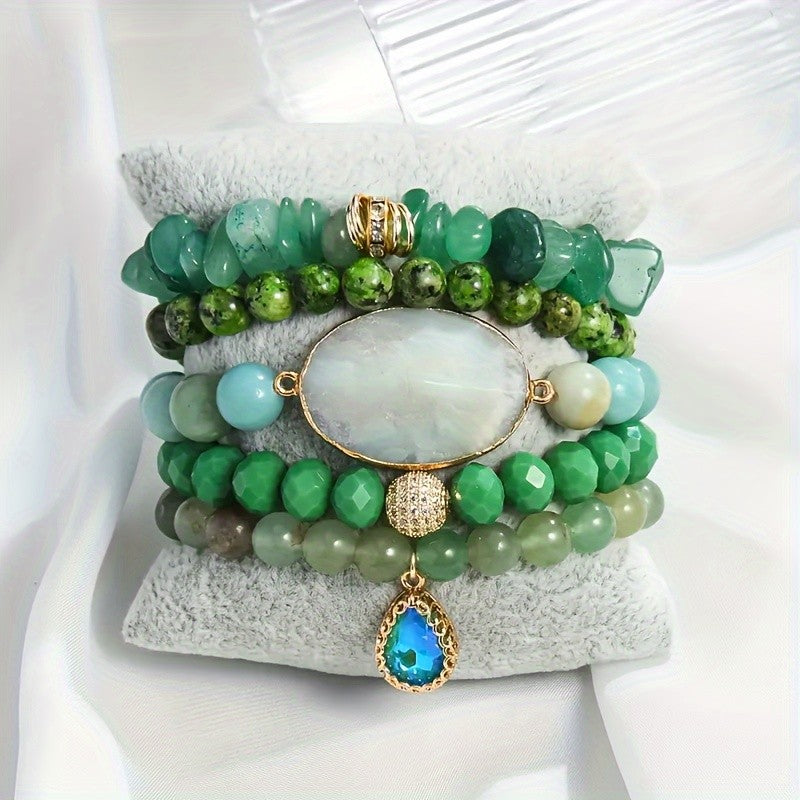 5pc Boho Vintage Stone Bracelet Set