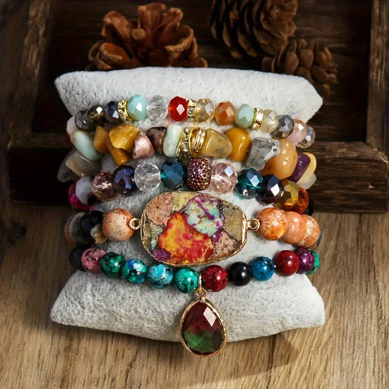 5pc Boho Vintage Stone Bracelet Set