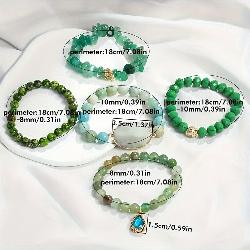5pc Boho Vintage Stone Bracelet Set
