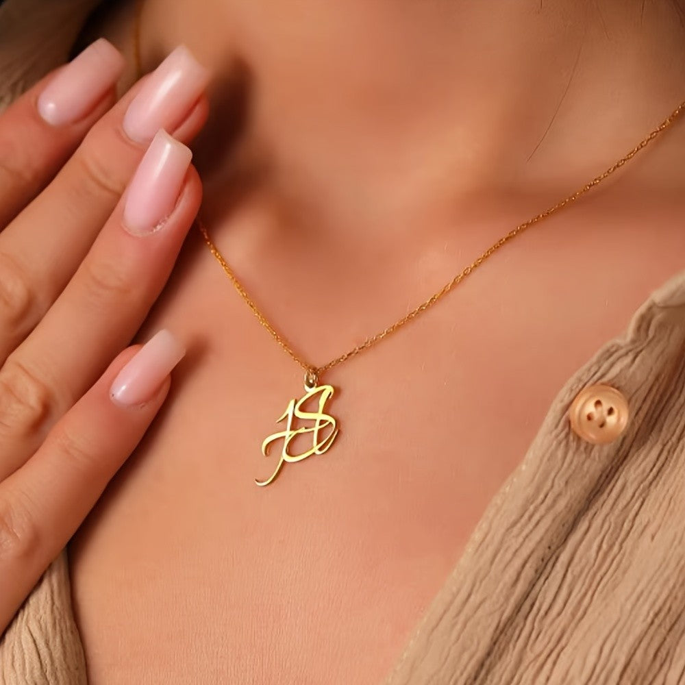 18k Elegant Script Initial Necklace