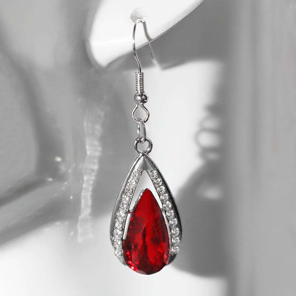 Romantic Red Teardrop Crystal Dangle Earrings