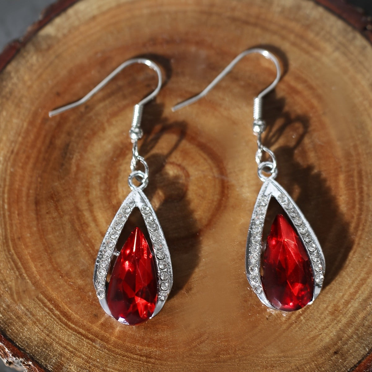 Romantic Red Teardrop Crystal Dangle Earrings