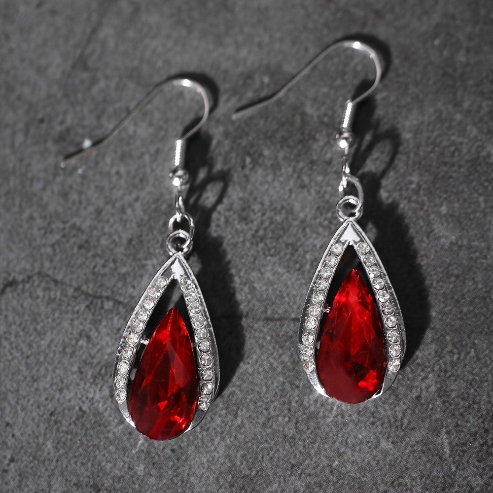 Romantic Red Teardrop Crystal Dangle Earrings