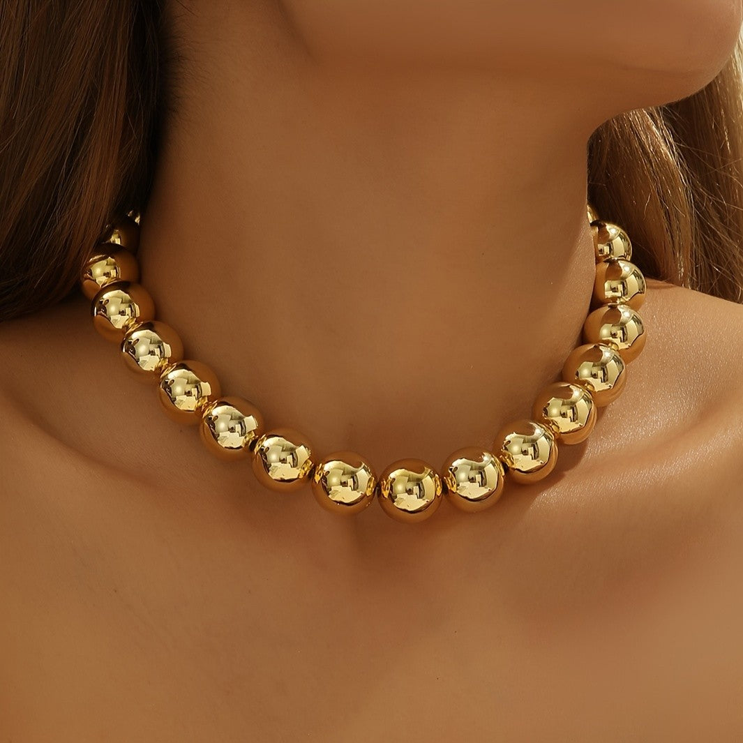 Elegant Golden Sphere Bead Choker Necklace