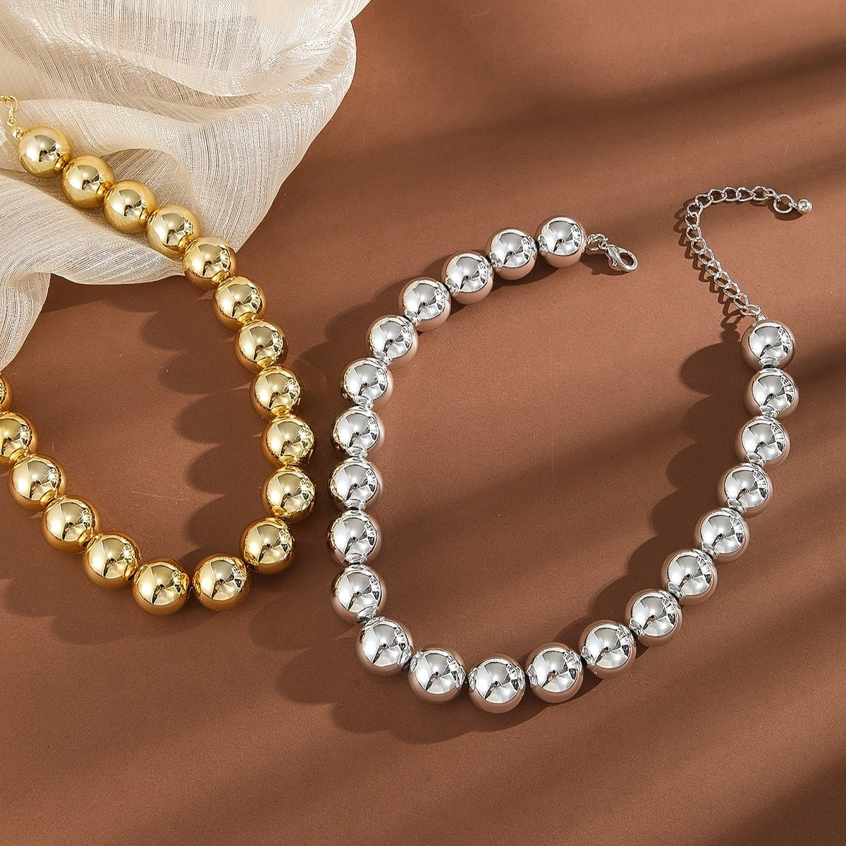Elegant Golden Sphere Bead Choker Necklace