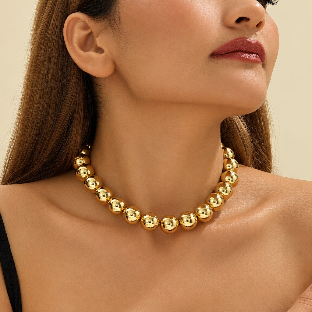Elegant Golden Sphere Bead Choker Necklace