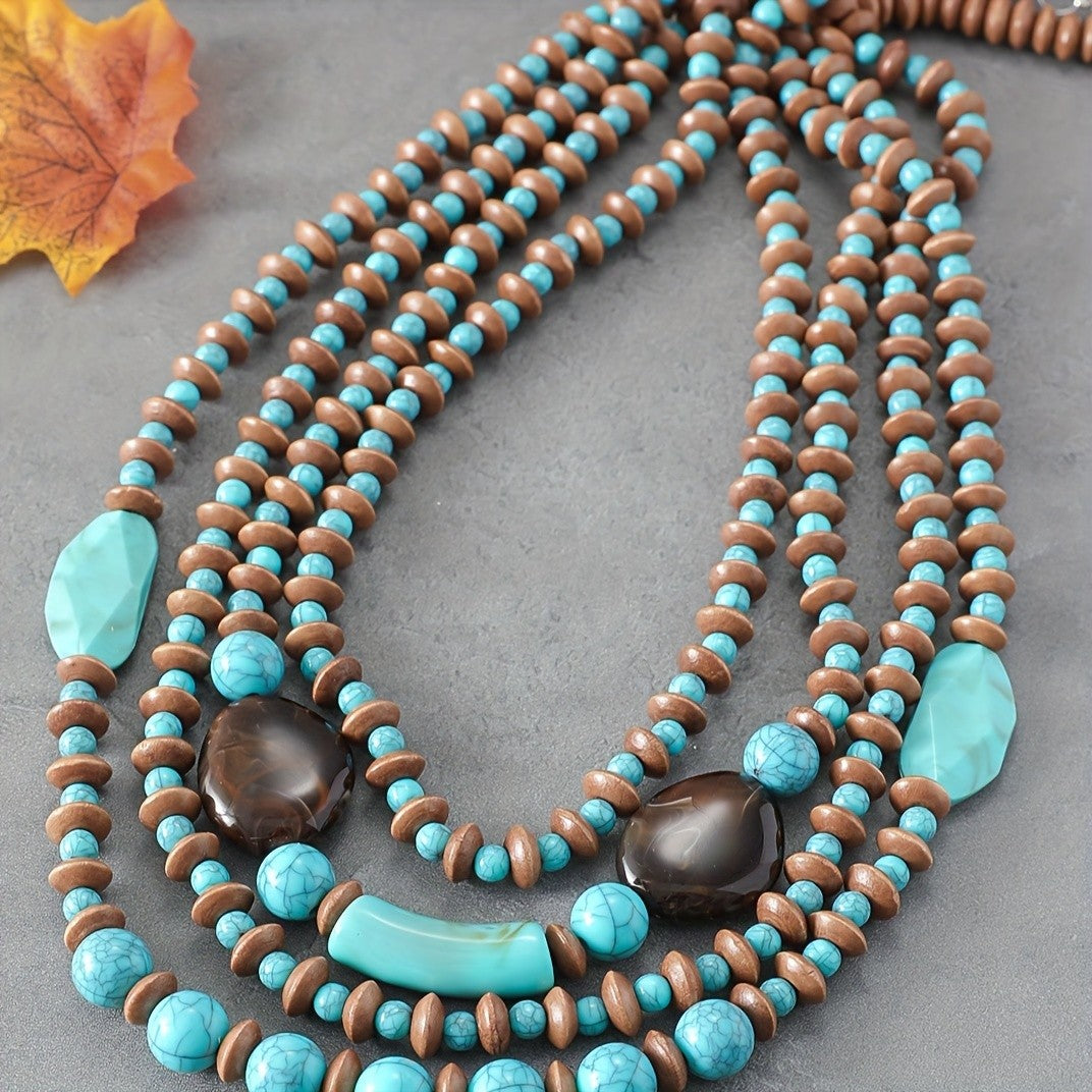 Boho Vintage Turquoise Multi-Strand Necklace Set