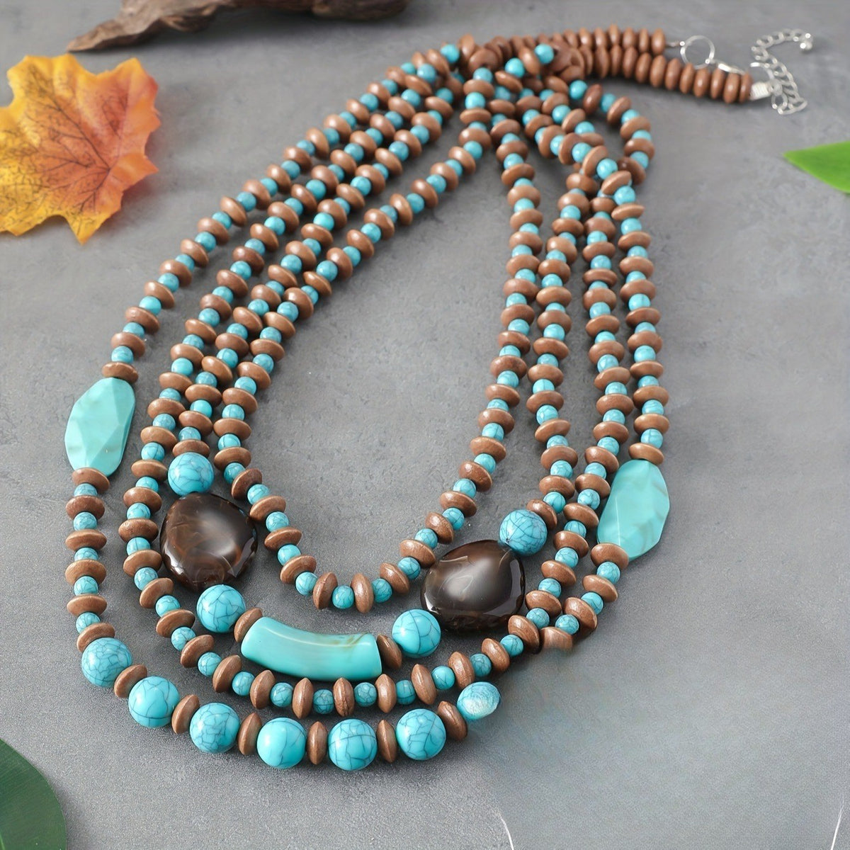 Boho Vintage Turquoise Multi-Strand Necklace Set