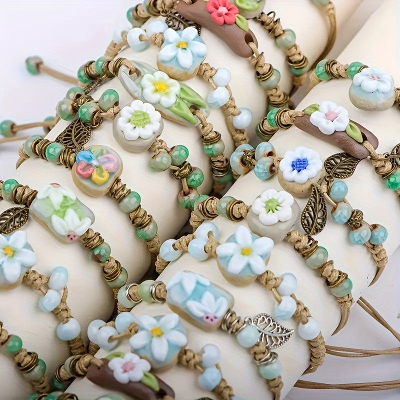 10pc Romantic Ceramic Flower Bracelet Set
