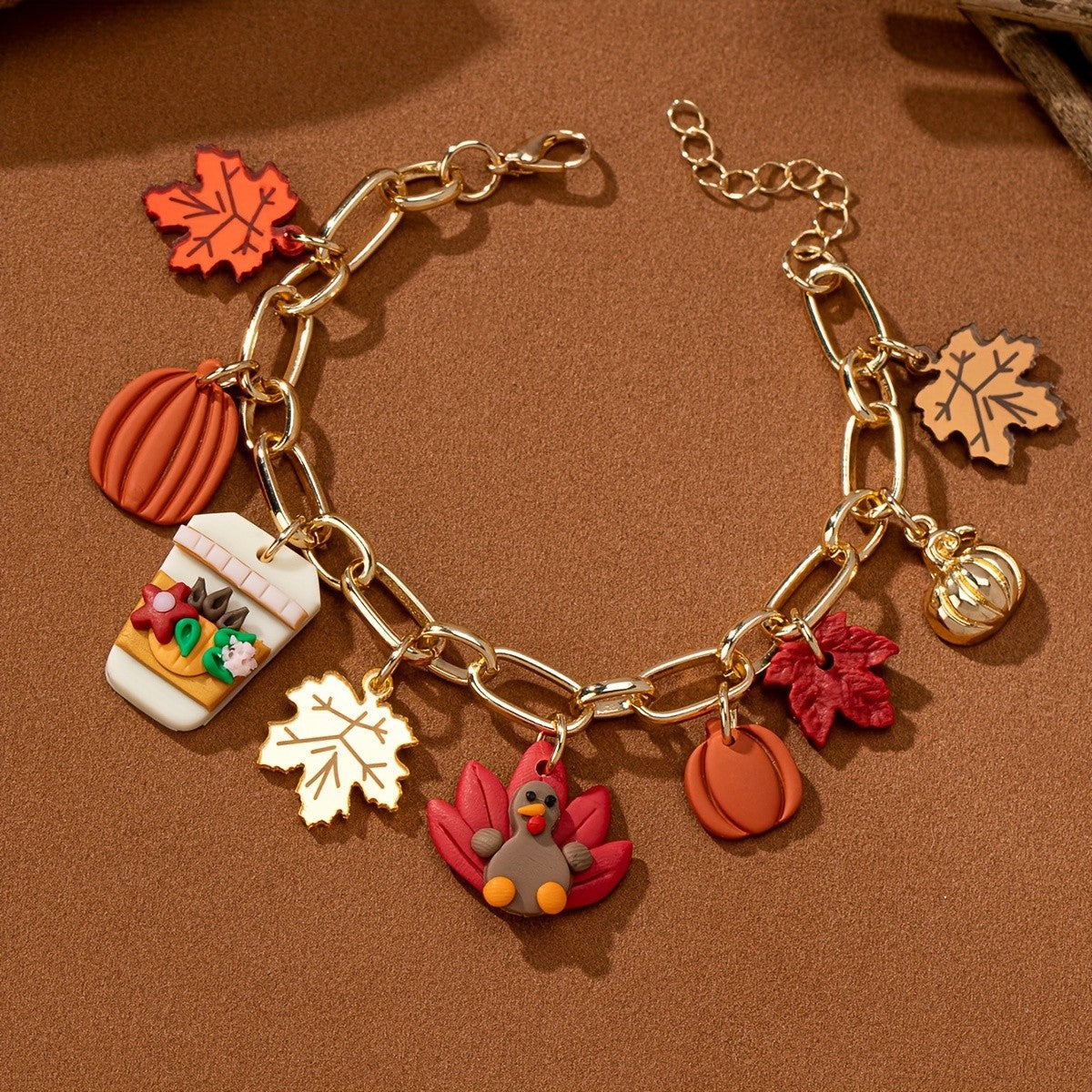 Cute Polymer Clay Thanksgiving Charm Bracelet