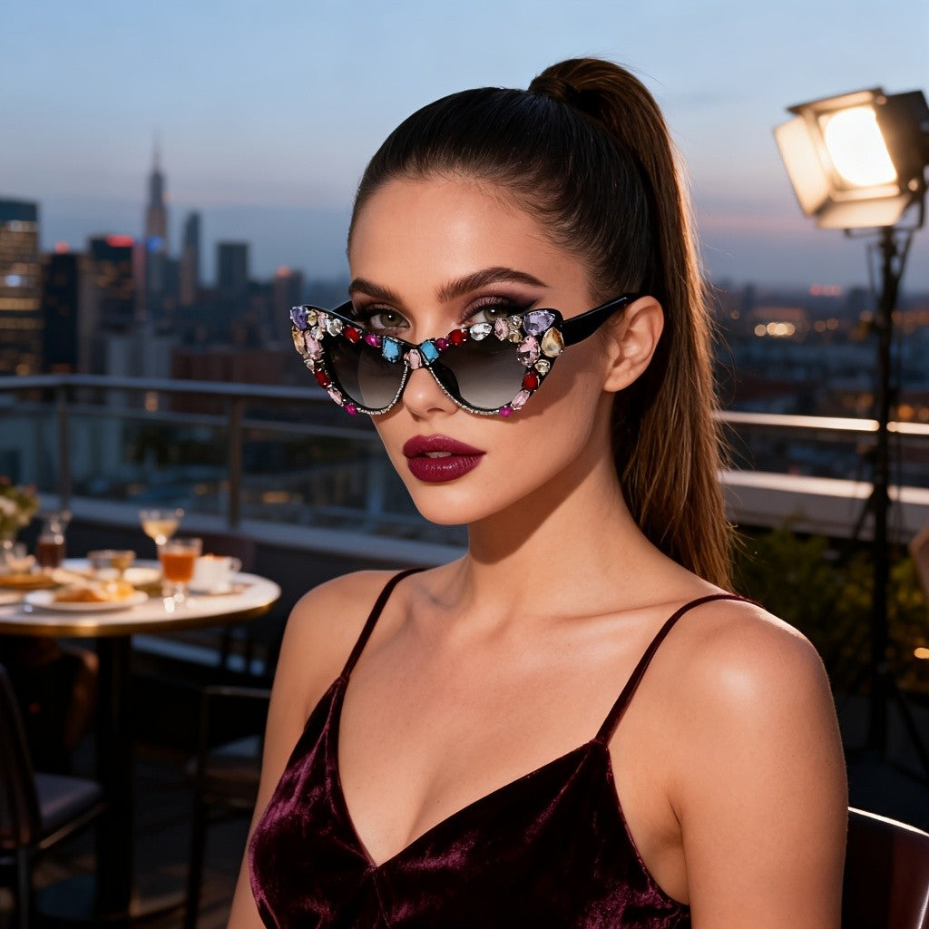 Classy Multicolor Gem Cat Eye Sunglasses