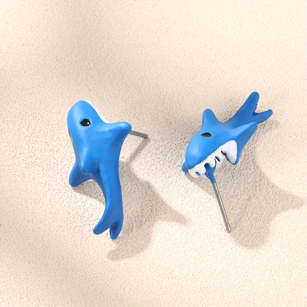 Cute Blue Shark Stud Earrings