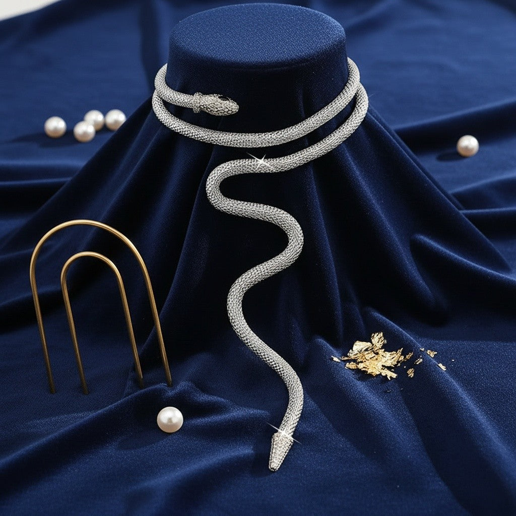 Statement Serpent Mesh Choker Necklace