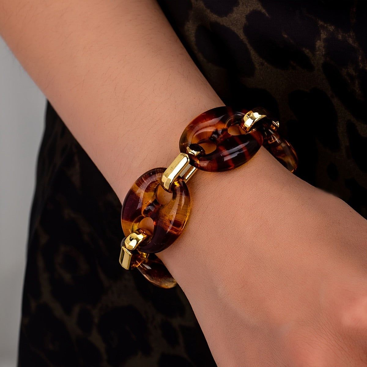 Boho Leopard Acrylic Link Bracelet