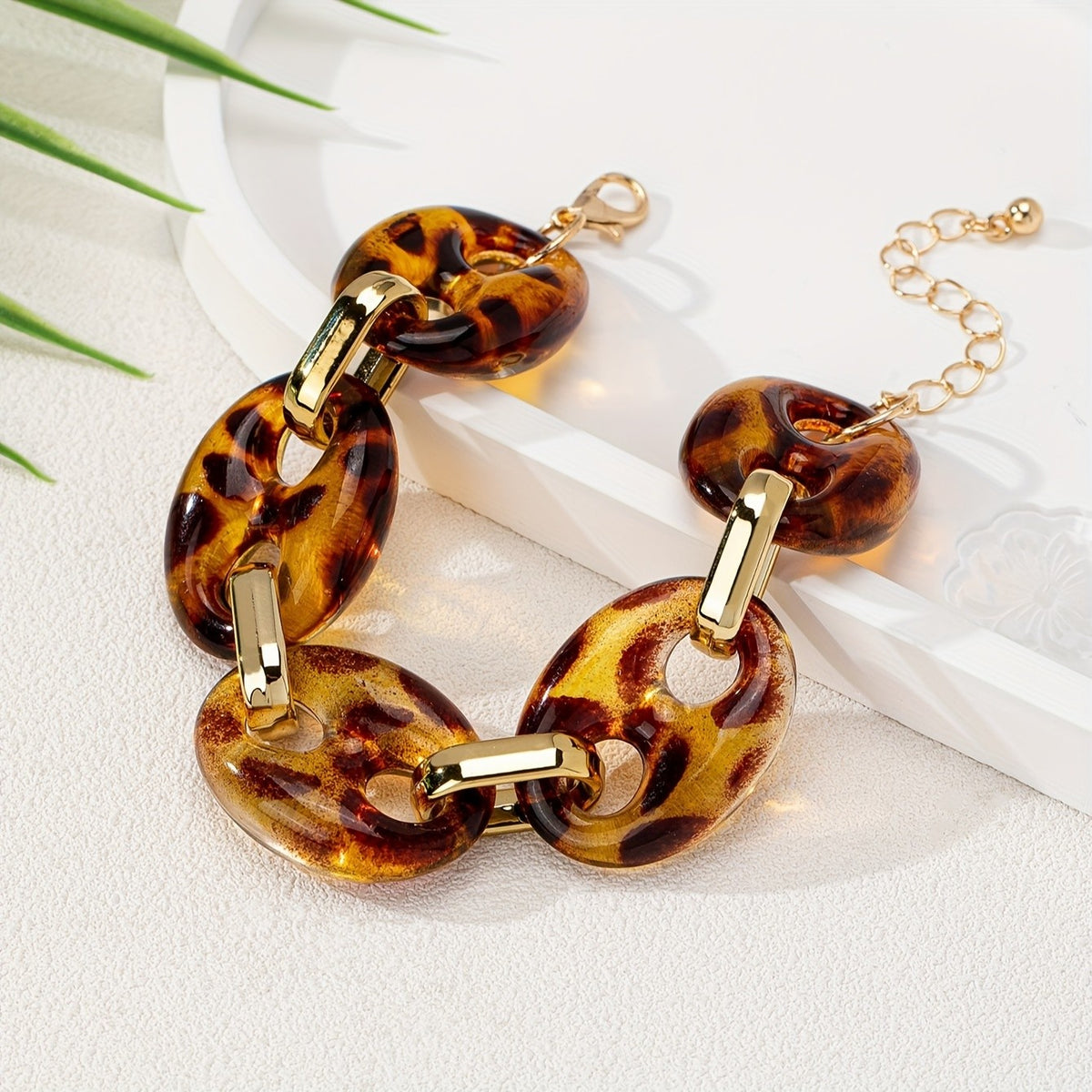 Boho Leopard Acrylic Link Bracelet