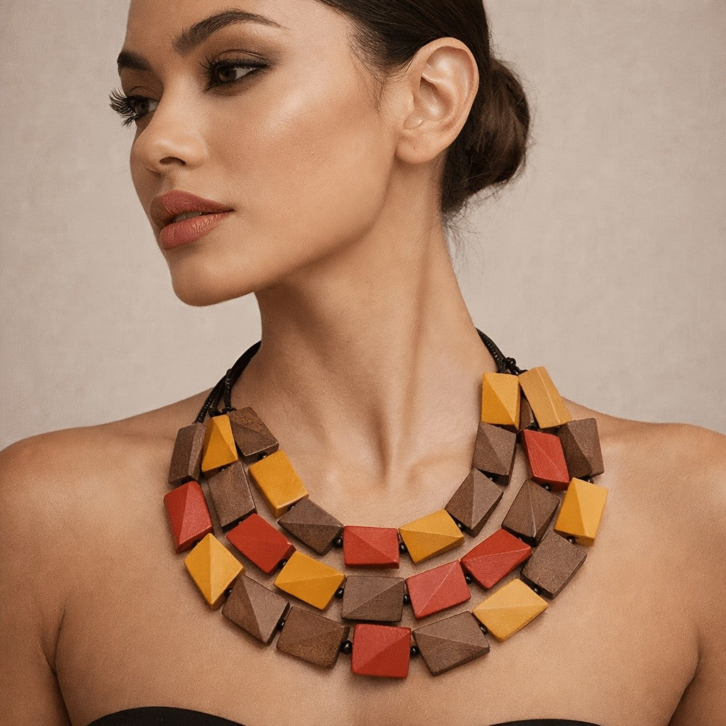 Boho Geometric Block Statement Necklace