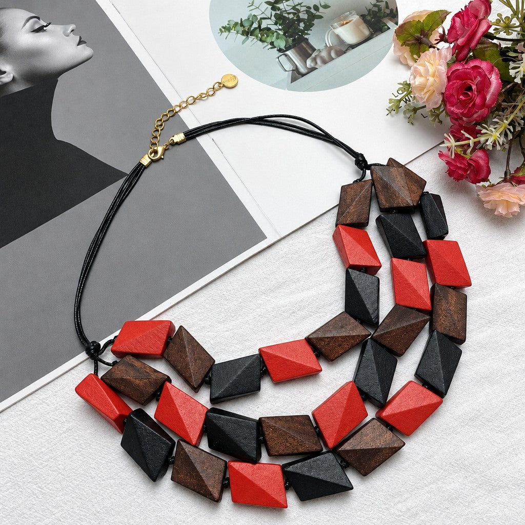Boho Geometric Block Statement Necklace