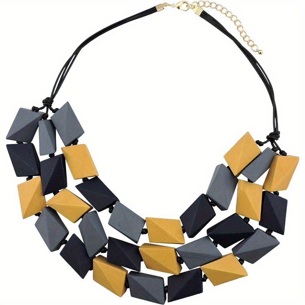 Boho Geometric Block Statement Necklace