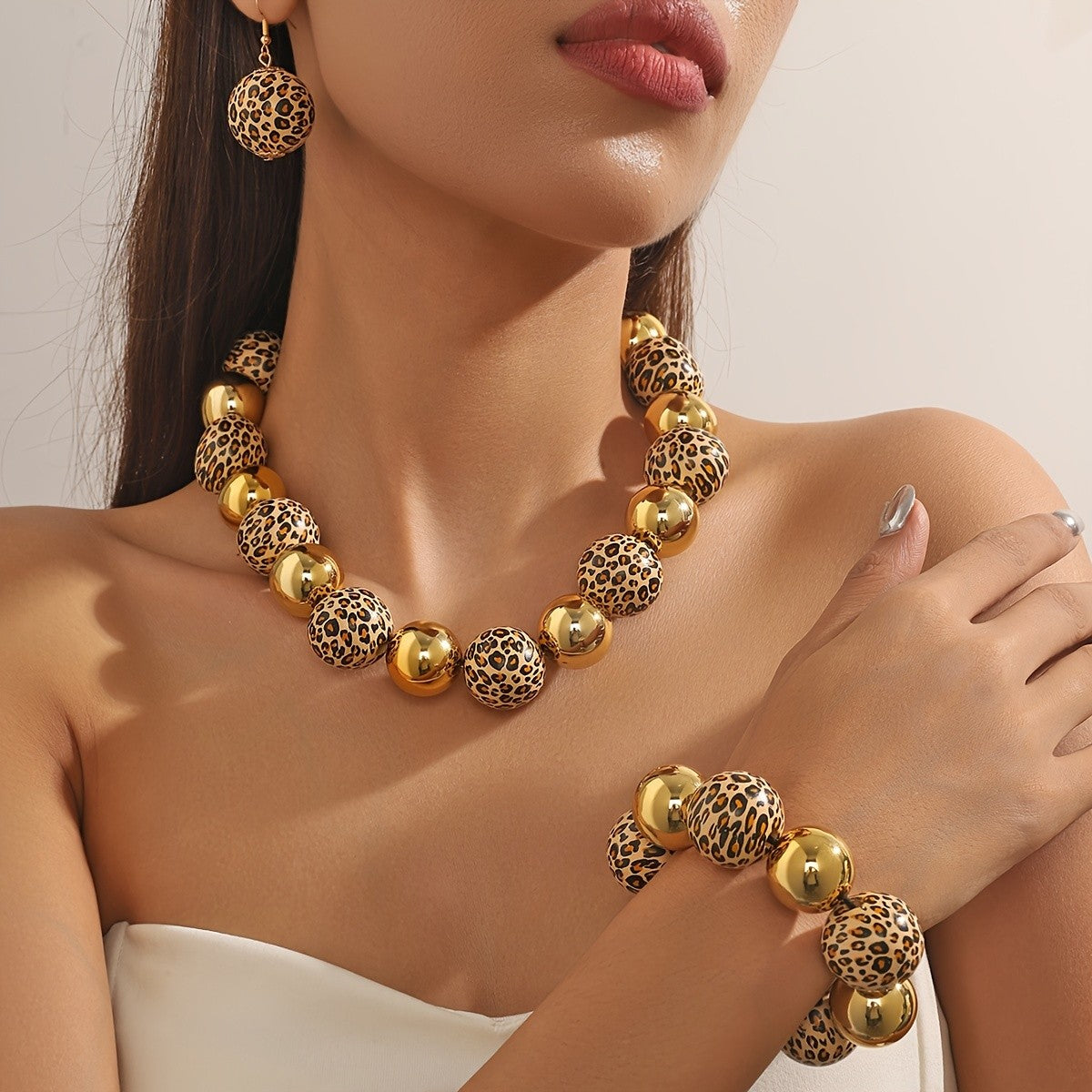 Vintage Leopard Print Bead Jewelry Set