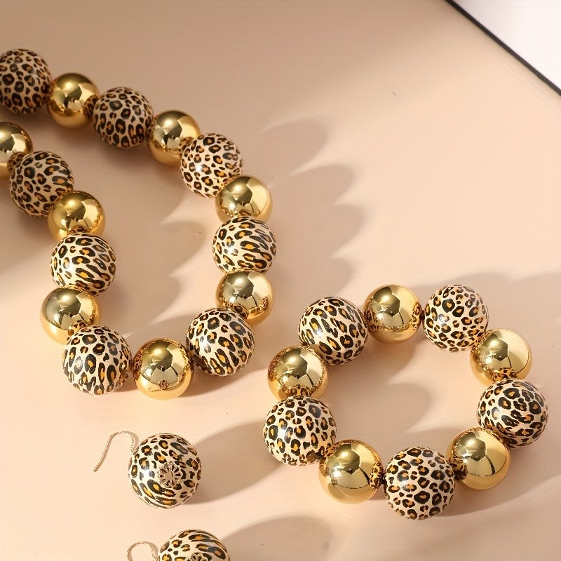 Vintage Leopard Print Bead Jewelry Set
