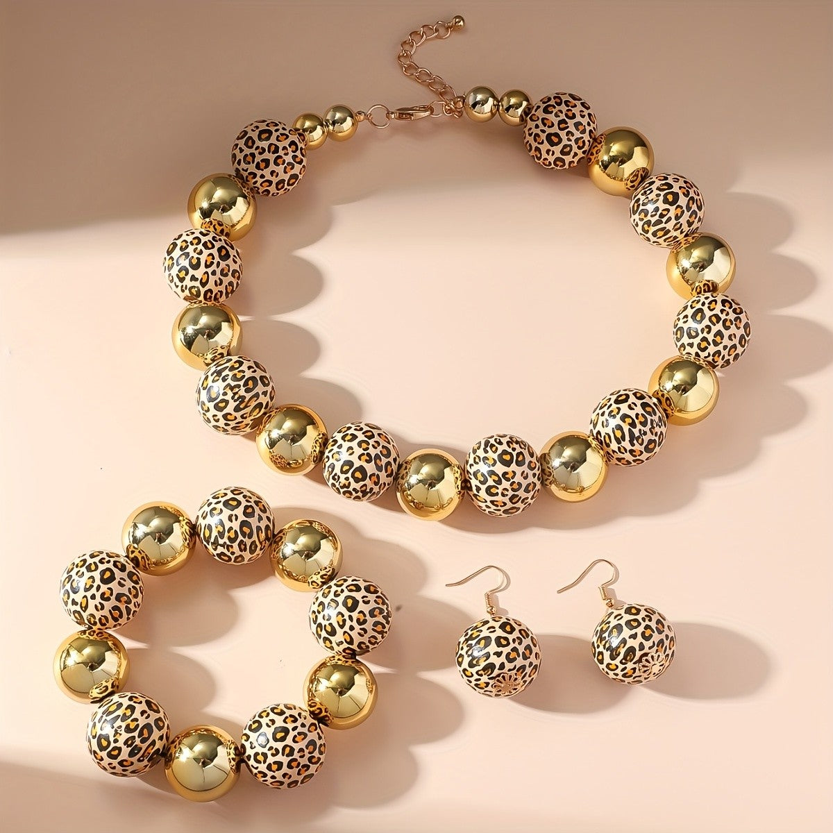Vintage Leopard Print Bead Jewelry Set