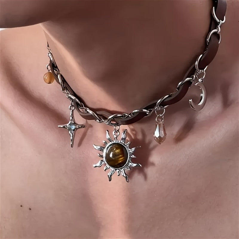 Boho Sun Moon Star Choker Necklace