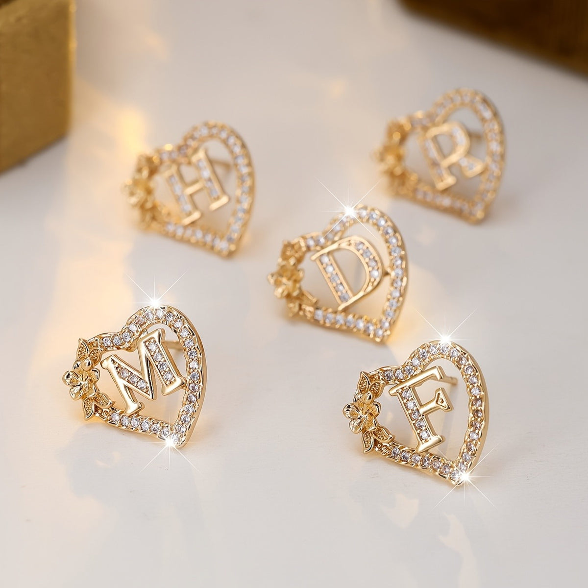 Elegant Heart Initial Zircon Earrings