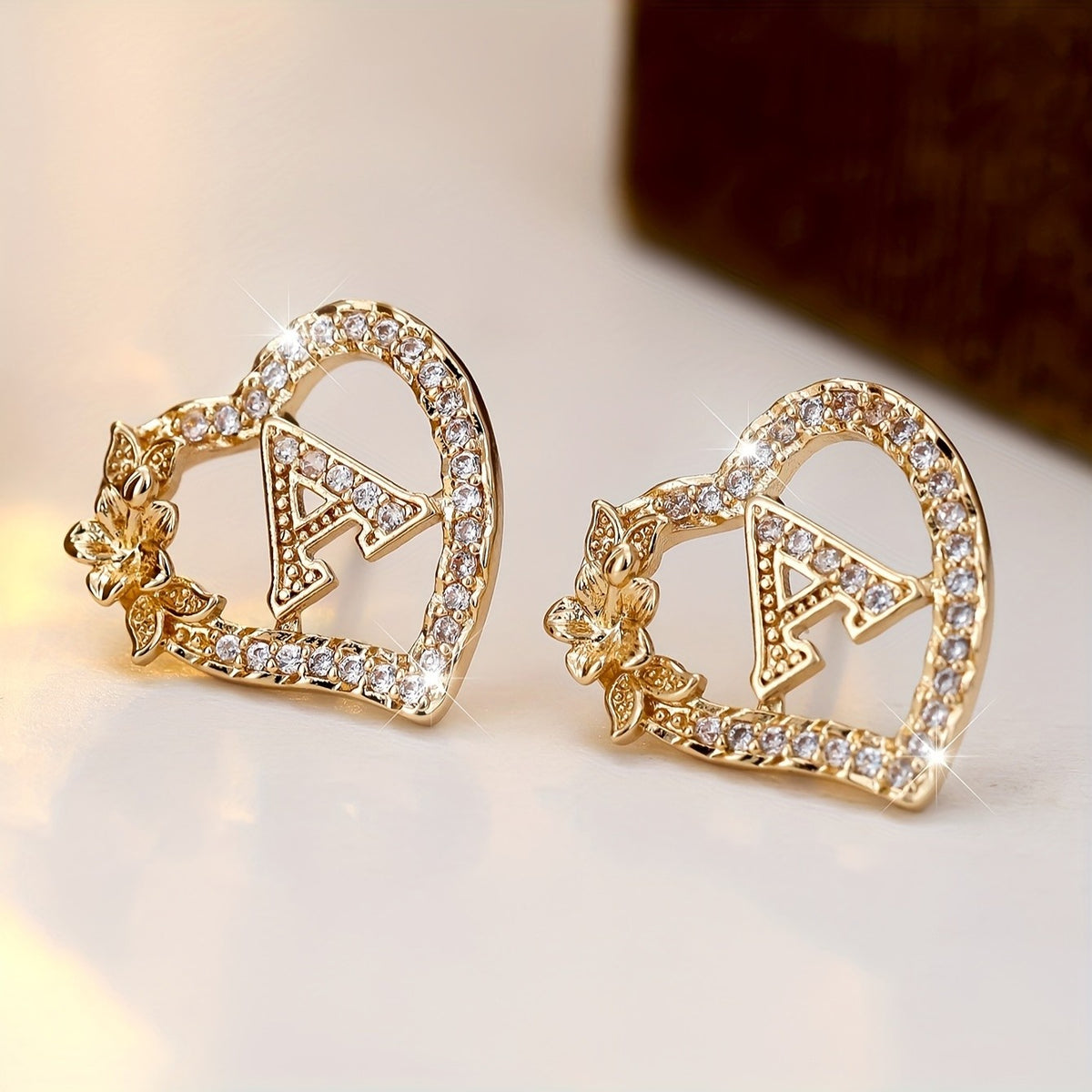 Elegant Heart Initial Zircon Earrings