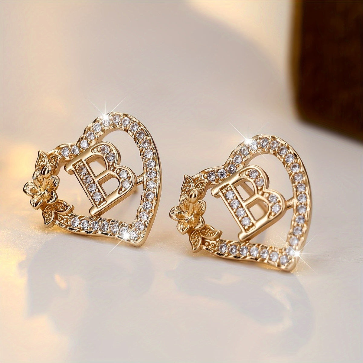 Elegant Heart Initial Zircon Earrings