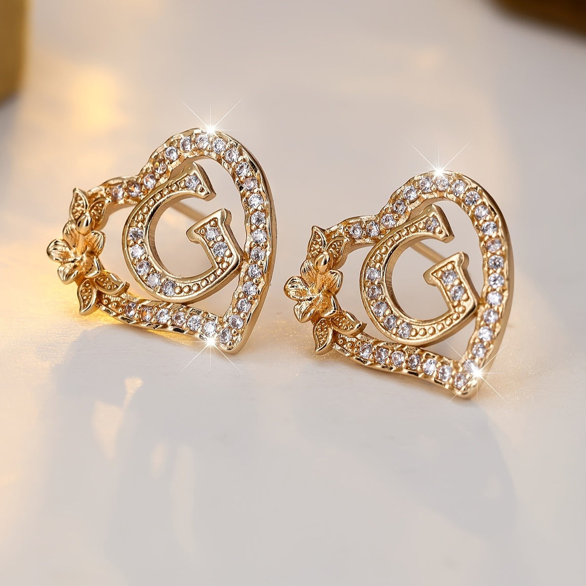 Elegant Heart Initial Zircon Earrings