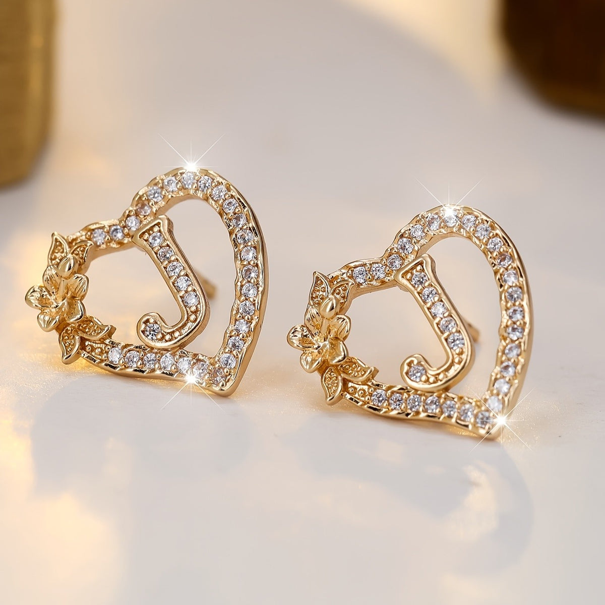 Elegant Heart Initial Zircon Earrings