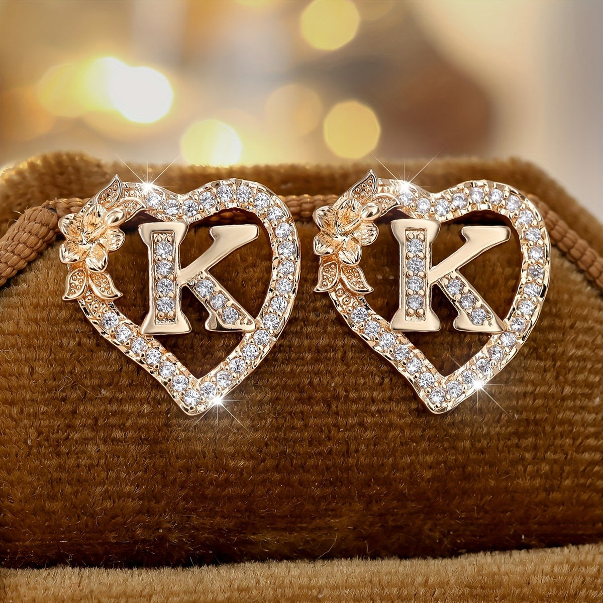 Elegant Heart Initial Zircon Earrings