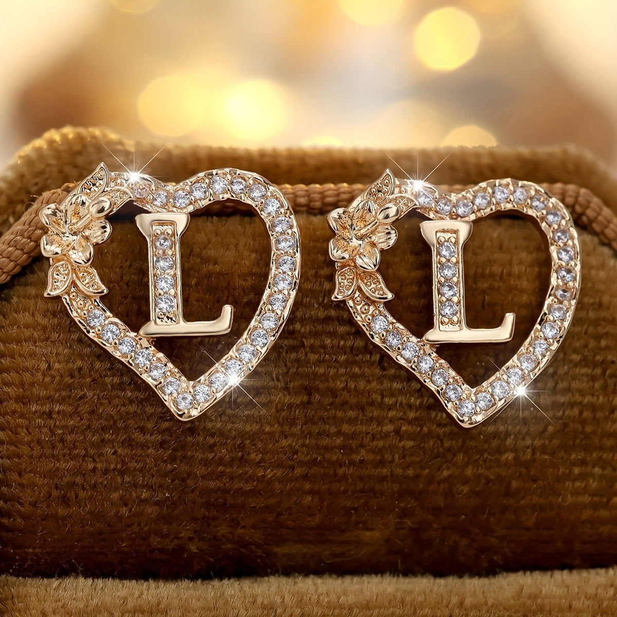 Elegant Heart Initial Zircon Earrings