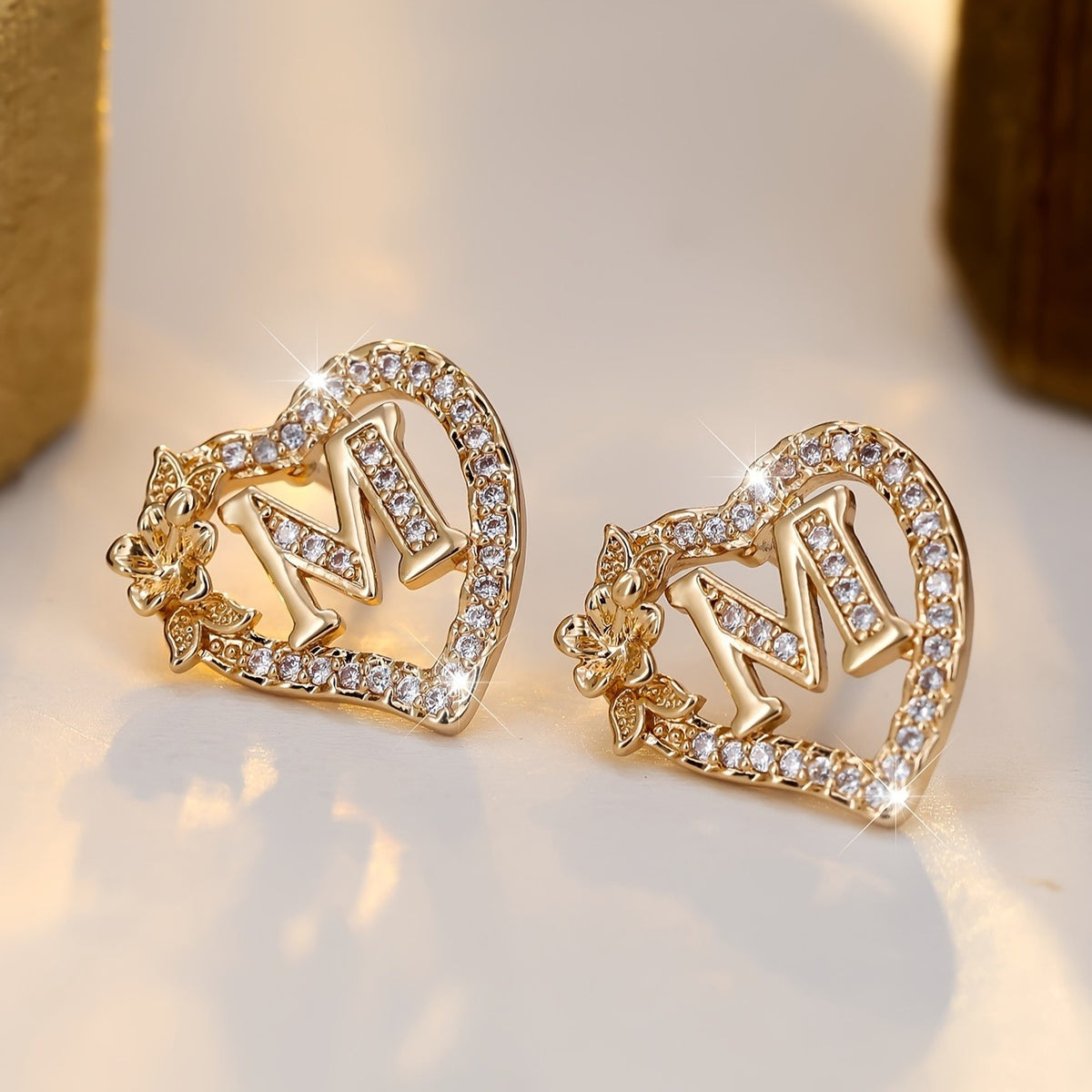 Elegant Heart Initial Zircon Earrings