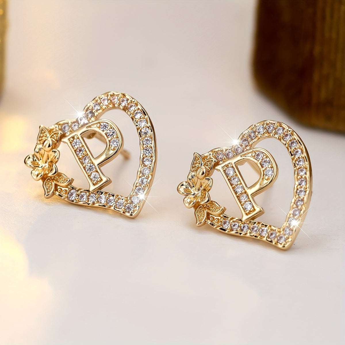 Elegant Heart Initial Zircon Earrings