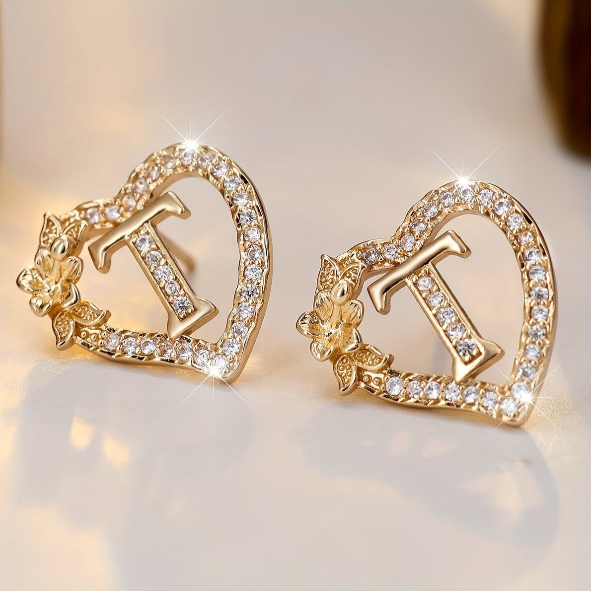 Elegant Heart Initial Zircon Earrings