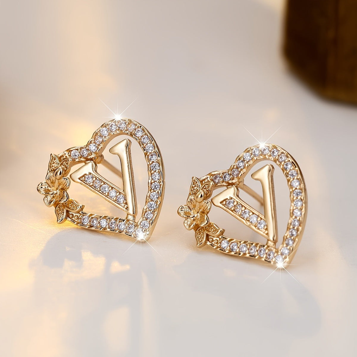 Elegant Heart Initial Zircon Earrings