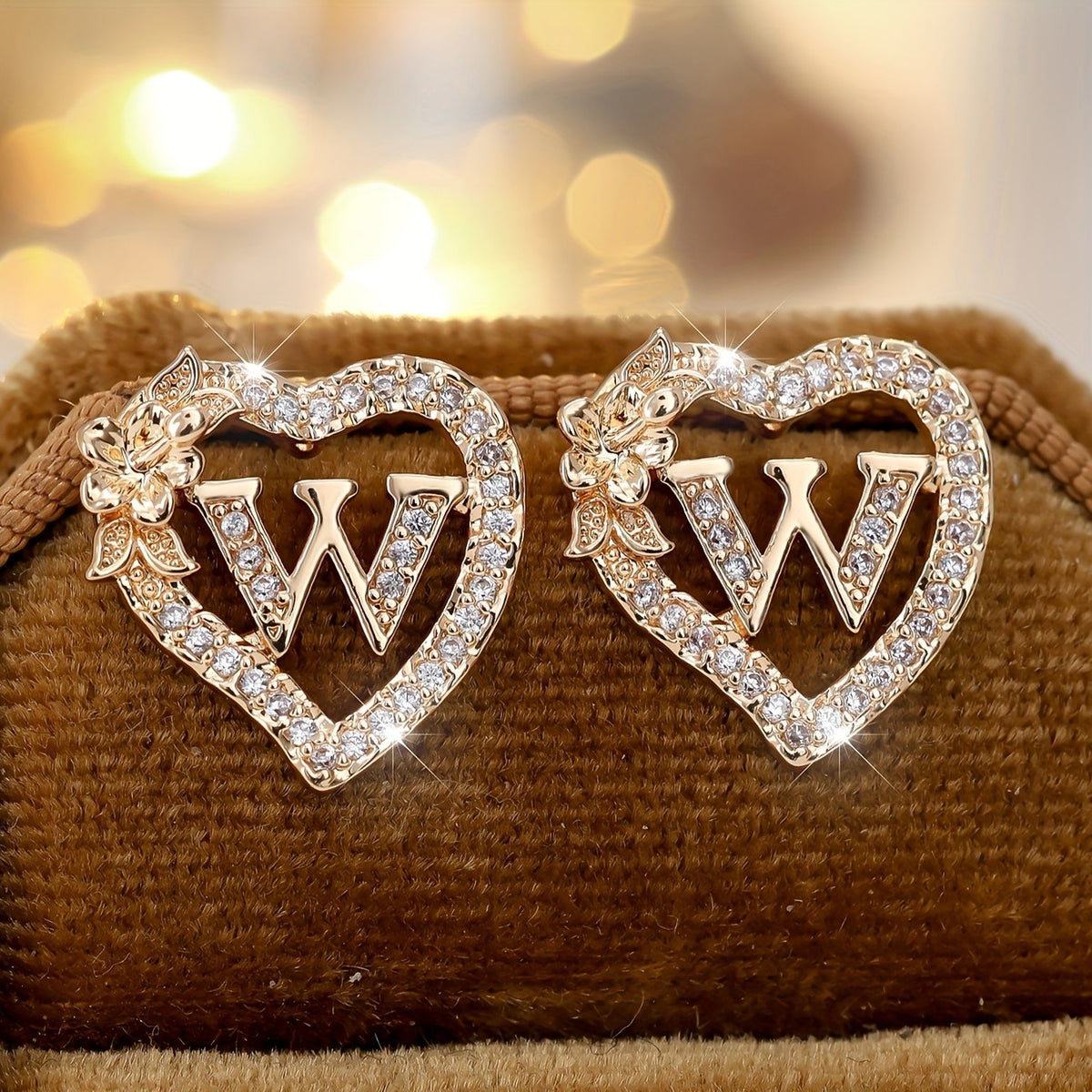 Elegant Heart Initial Zircon Earrings