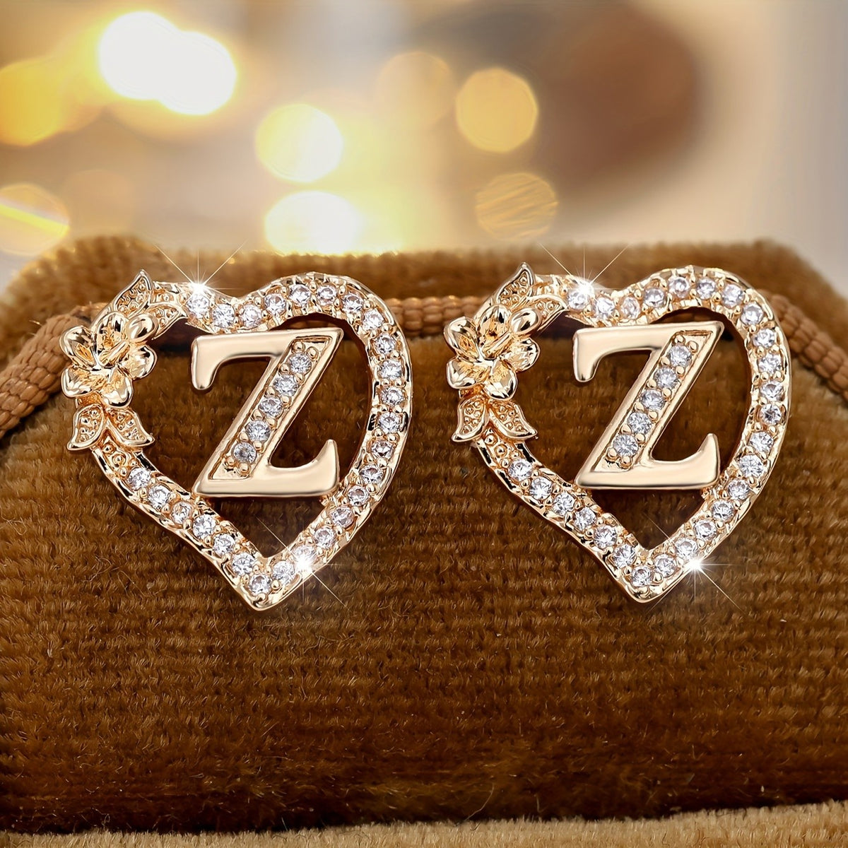 Elegant Heart Initial Zircon Earrings