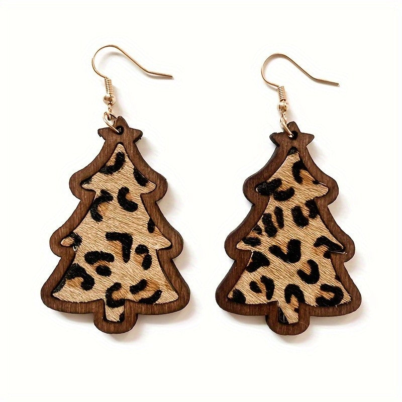 Boho Wooden Christmas Tree Earrings