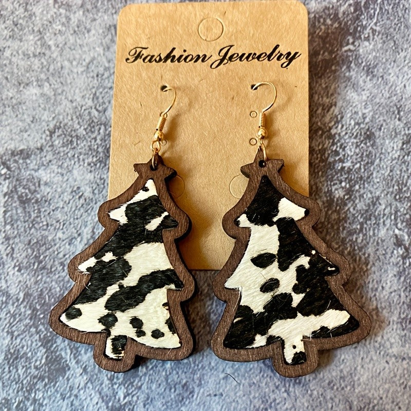 Boho Wooden Christmas Tree Earrings