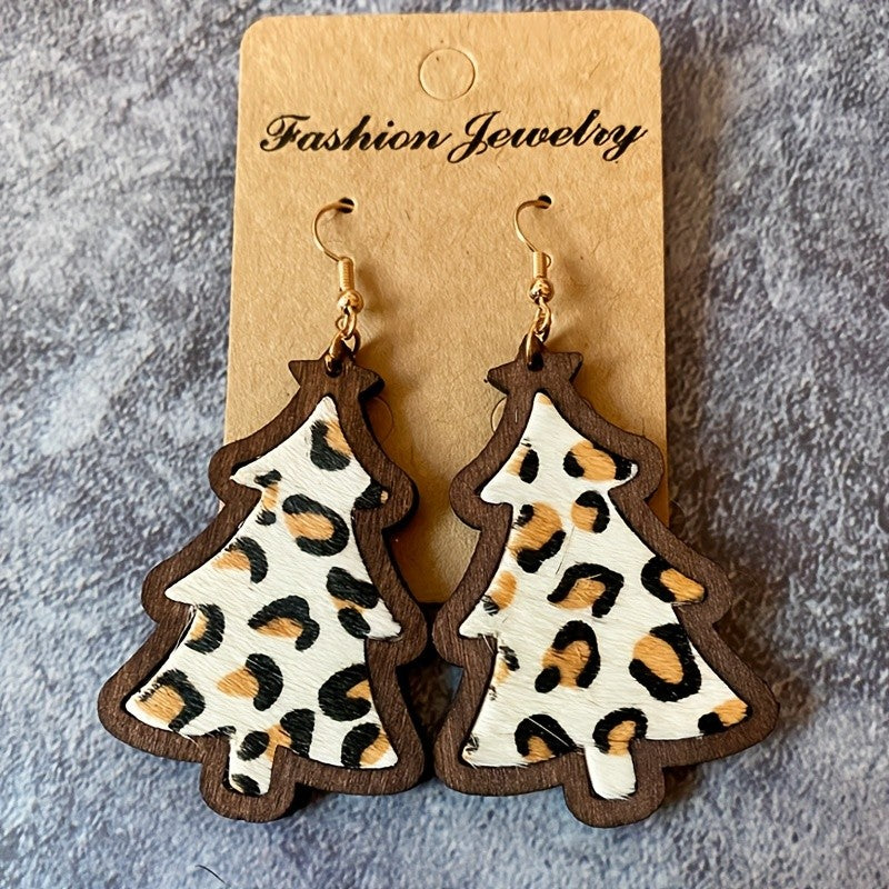 Boho Wooden Christmas Tree Earrings