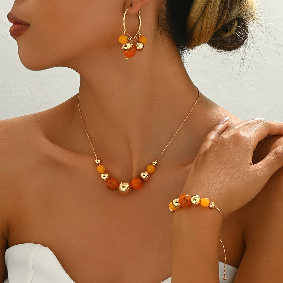 Boho Amber Bead Jewelry Set