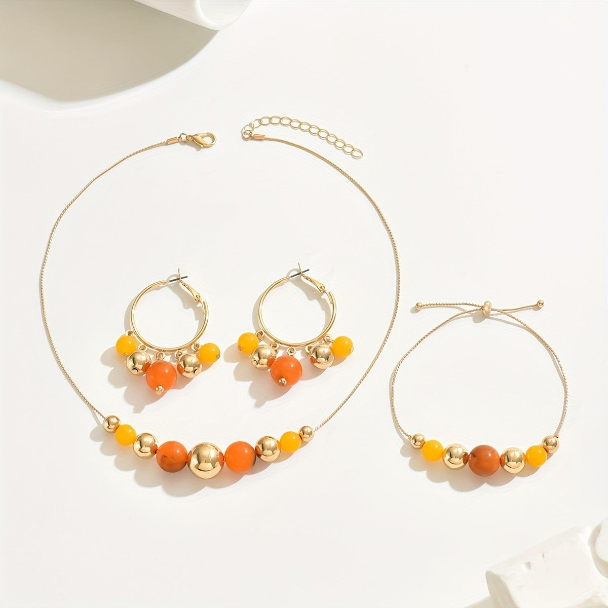 Boho Amber Bead Jewelry Set